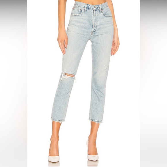 Agolde denim jeans Riley High Rise Straight Crop in Shatter / Revolve - Picture 6 of 9